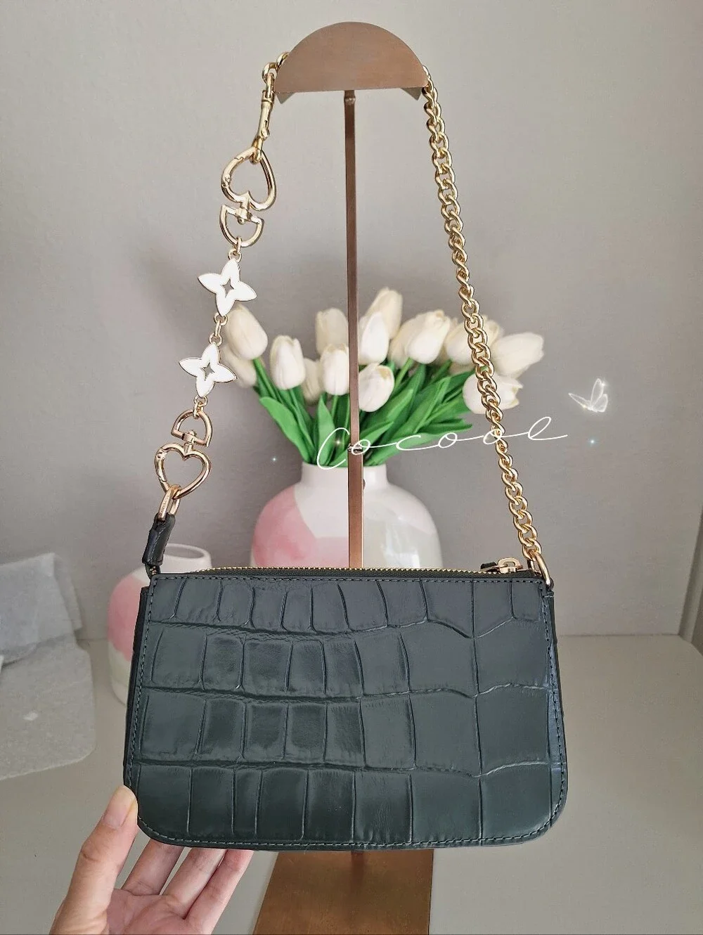 Coach Nolita 19 With Chain Strap In Crocodile-embossed Leather/green CN382 NWT